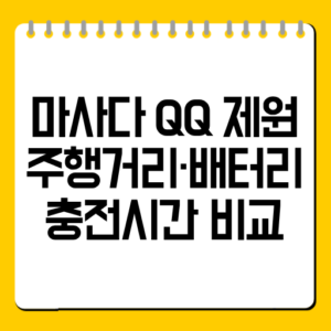 마사다 QQ 제원 총정리｜주행거리·배터리·충전시간 비교